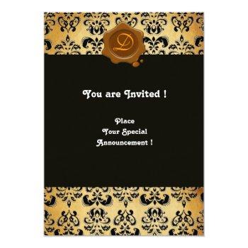 Red Brown And Black Damask ,wax Seal Monogram Invitation Front View