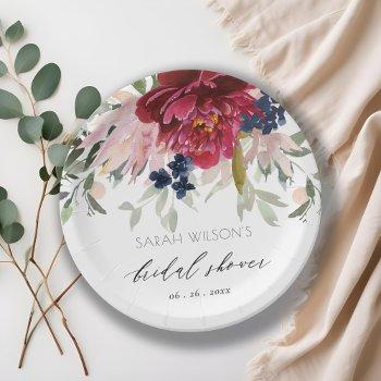 red burgundy blush blue floral bridal shower paper plates