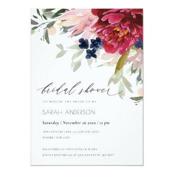 Red Burgundy Blush Floral Bridal Shower Invite Front View