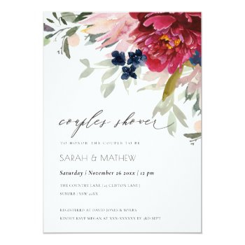 Red Burgundy Blush Floral Couples Shower Invite Front View