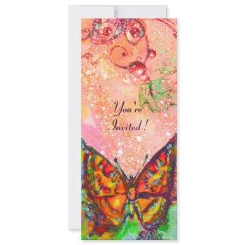 red butterfly in pink fuchsia gold sparkles invitation