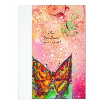 Red Butterfly In Pink Fuchsia Gold Sparkles Invitation Front View