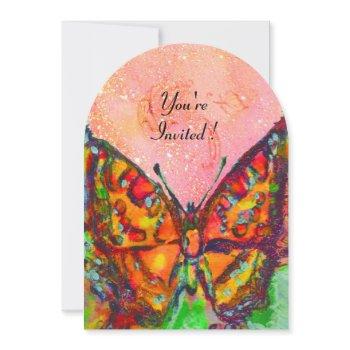 red butterfly in pink fuchsia gold sparkles invitation
