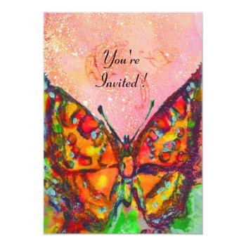 Red Butterfly In Pink Fuchsia Gold Sparkles Invitation Front View