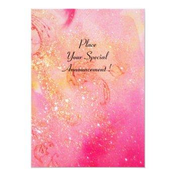 Red Butterfly In Pink Fuchsia Gold Sparkles Invitation Front View