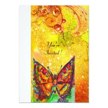 Red Butterfly In Yellow Brown Gold Sparkles Invitation Front View