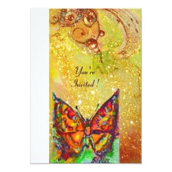 Red Butterfly In Yellow Brown Gold Sparkles Invitation Front View