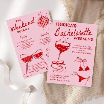 red cocktail bachelorette weekend itinerary party invitation