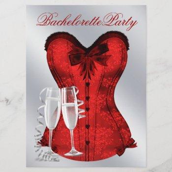 red damask corset champagne red bachelorette party invitation