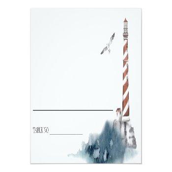 Red Dusky Blue Lighthouse Sea Bridal Shower  Place Card Front View