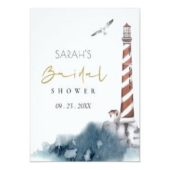 Red Dusky Blue Lighthouse Sea Bridal Shower Wine Label Front View