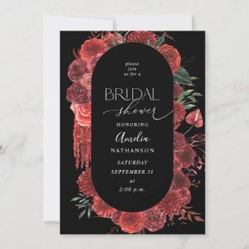 red floral black bridal shower invitation