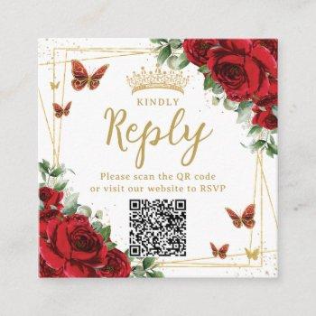 red floral butterflies quinceanera rsvp qr code enclosure card