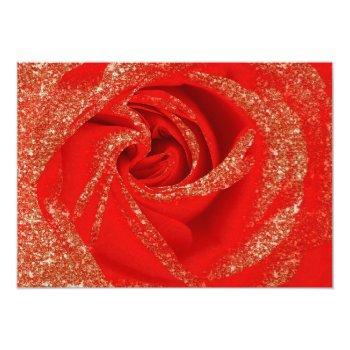 Red Gold Glitter Rose White Wood Shabby Chic Invitation Front View