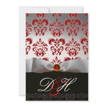 red gold ribbon & black damask monogram ruby invitation