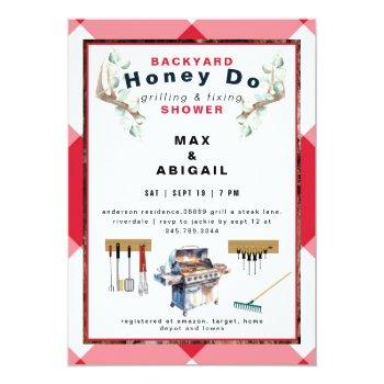 Red Grilling & Fixing Antlers Couples Shower  Invitation Front View