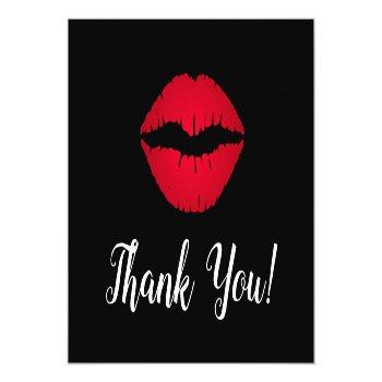 Red Ombre Lipstick Kiss Thank You Black Postcard Front View