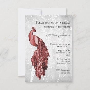 red peacock bridal shower invitation