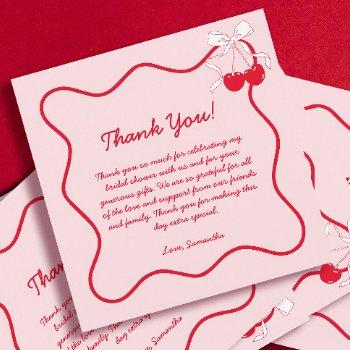 red pink cherry valentines bridal shower  thank you card
