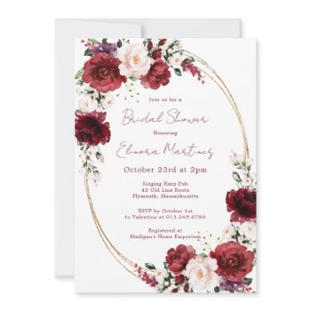 red pink purple rose floral bridal shower invitation