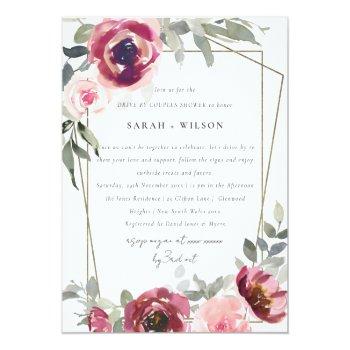 Red Pink Rose Flora Drive By Couples Shower Invite Front View