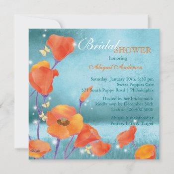 red poppy turquoise bridal shower invitation
