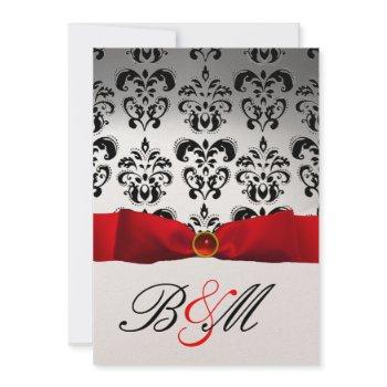 red ribbon gold black  damask monogram invitation