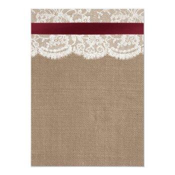 Red Ribbon On Burlap & Lace Front View