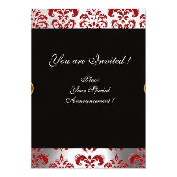 Red Ribbon Ruby White Black  Damask Monogram Invitation Front View