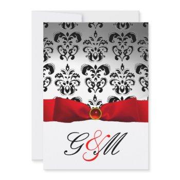red ribbon white black  damask monogram invitation