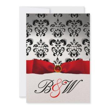 red ribbon white black  damask monogram invitation