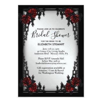 Red Rose Gothic Bridal Shower Iron Gate Invitation Front View