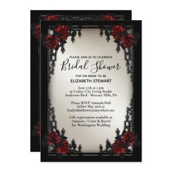 red rose gothic wedding bridal shower antique gold invitation