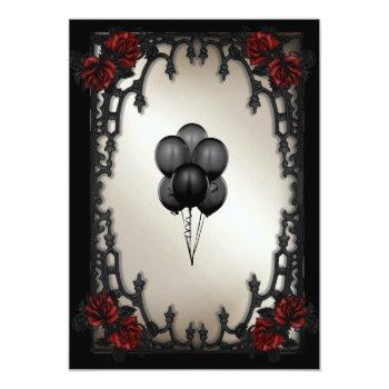 Red Rose Gothic Wedding Bridal Shower Antique Gold Invitation Front View