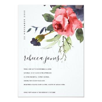 Red Rose Peony Eucalyptus Floral Bridal Shower Announcement Front View