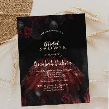 Red Roses Dress Gothic Bridal Shower  Invitation Front View