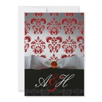 red silver ribbon & black damask monogram ruby invitation
