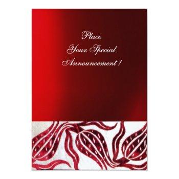 Red Velvet Damask Tulips Monogram Burgundy Silver Invitation Front View