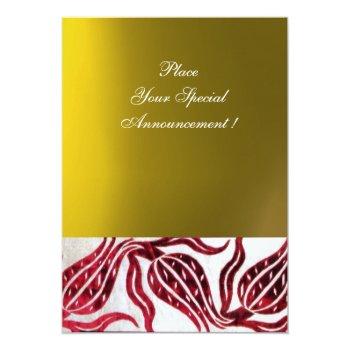 Red Velvet Damask Tulips Monogram Burgundy Yellow Invitation Front View
