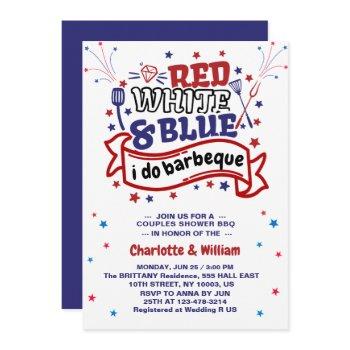 red white and blue i do bbq couple bridal shower  invitation