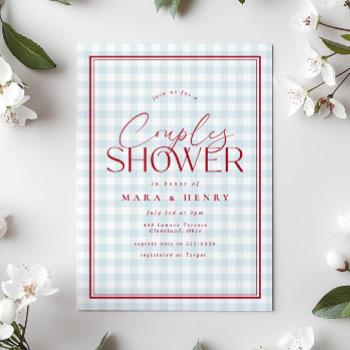 red white blue gingham couples bridal shower invitation