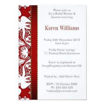 Red White Doves Batik Bridal Shower Party Invitati Invitation Front View