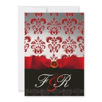 red white ribbon & black damask monogram ruby invitation