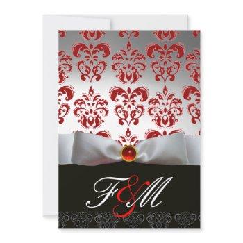 red white ribbon & black damask monogram ruby invitation