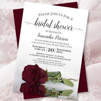 reflecting burgundy rose elegant bridal shower invitation