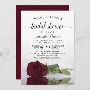 reflecting burgundy rose elegant bridal shower invitation