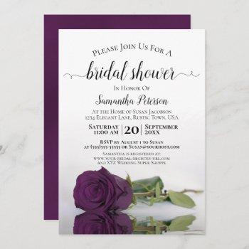 reflecting plum purple rose elegant bridal shower invitation