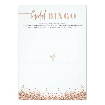 Regina Rose Gold Glitter Bridal Shower Bingo Game  Invitation Front View