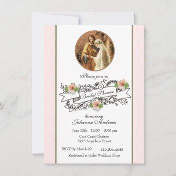 religious catholic bridal shower pink floral invitation