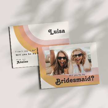 retro 70's rainbow photo bridesmaid proposal card